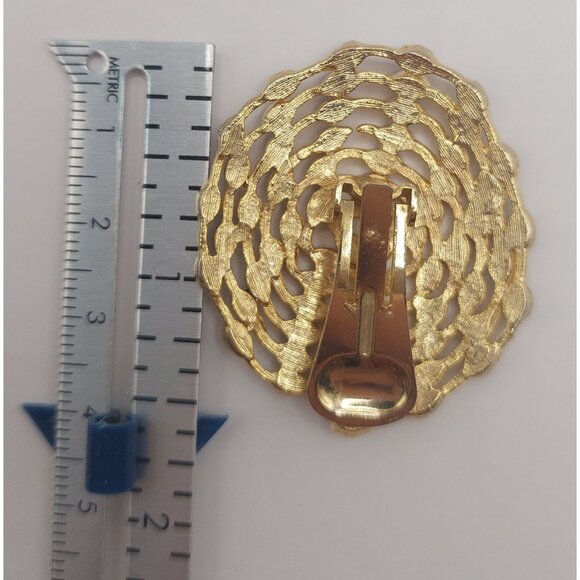 Vintage Gold-Tone Clip-On Earrings With Black Enamel Accents - Picture 4 of 5